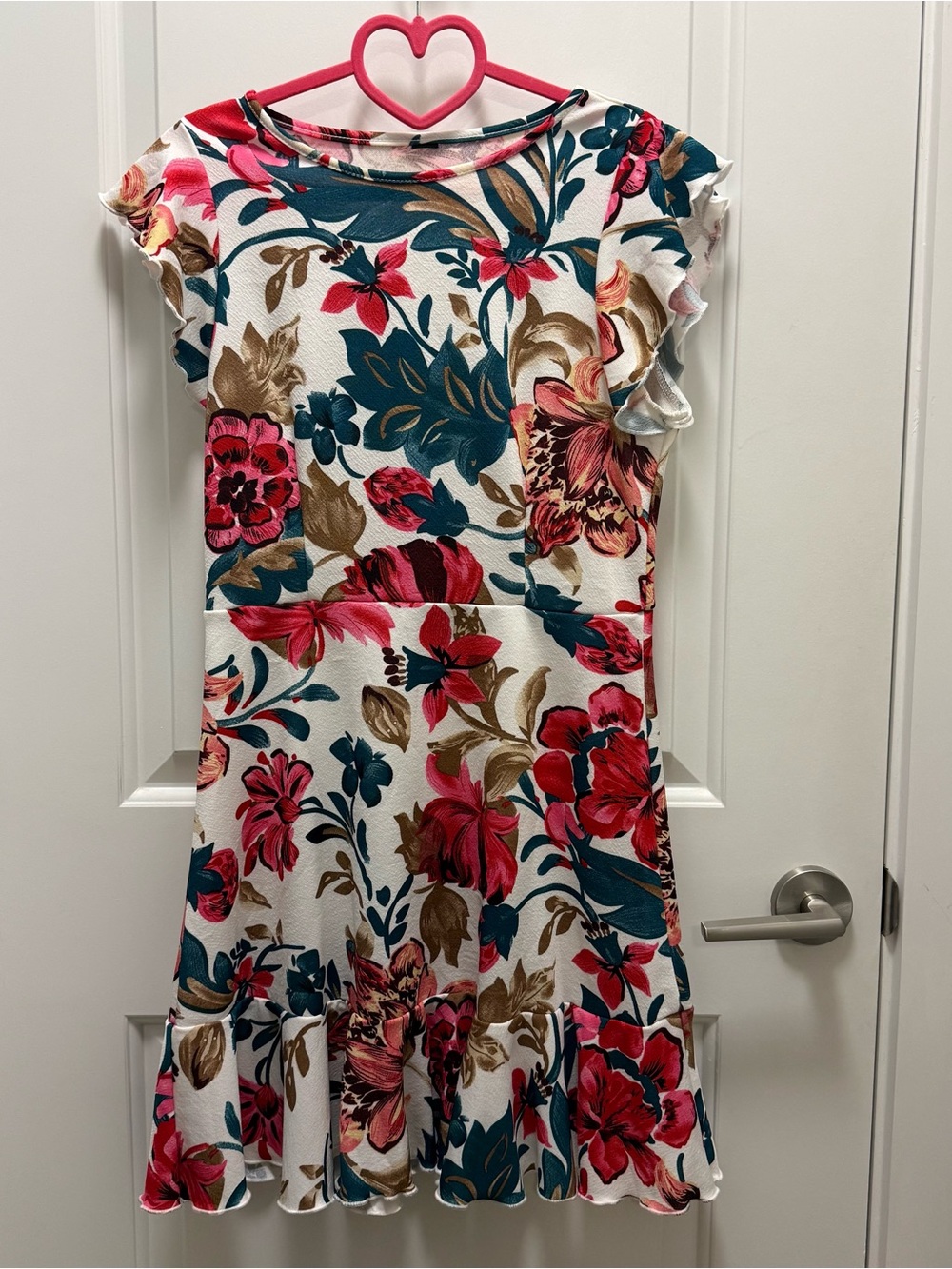 Women’s Floral Cap Sleeve Ruffle Hem Dress Size L - Picture 1 of 10